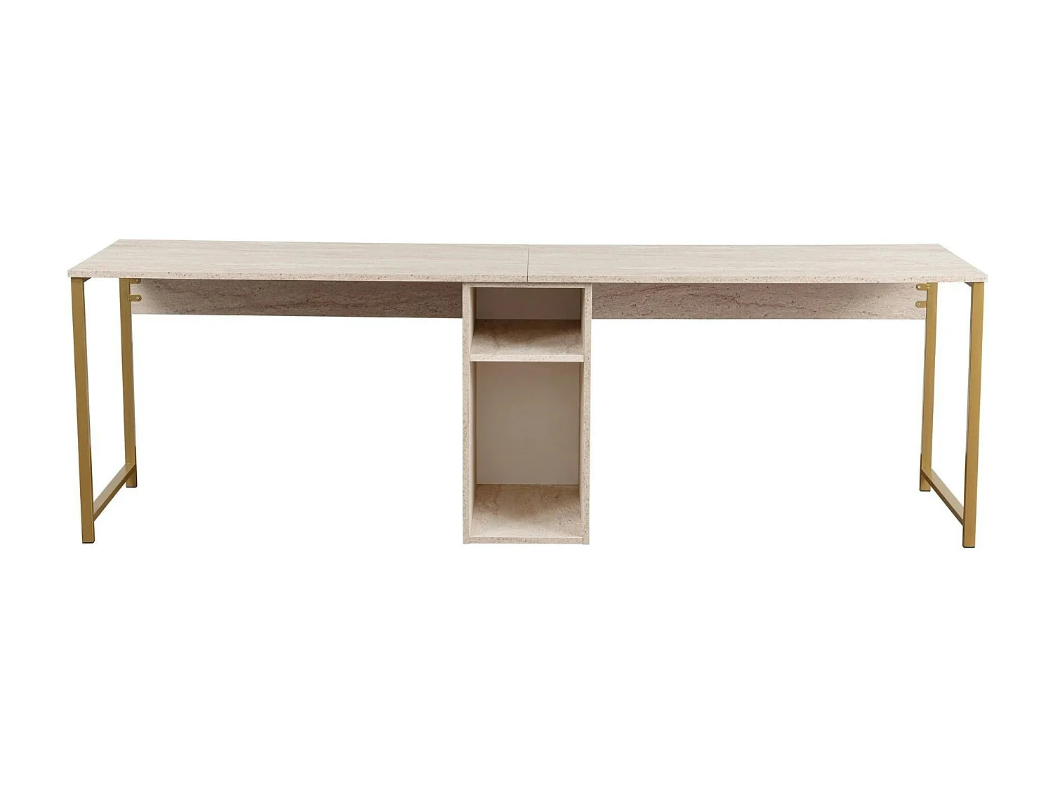 Bureau double avec rangement central - plateau effet travertin MARFA