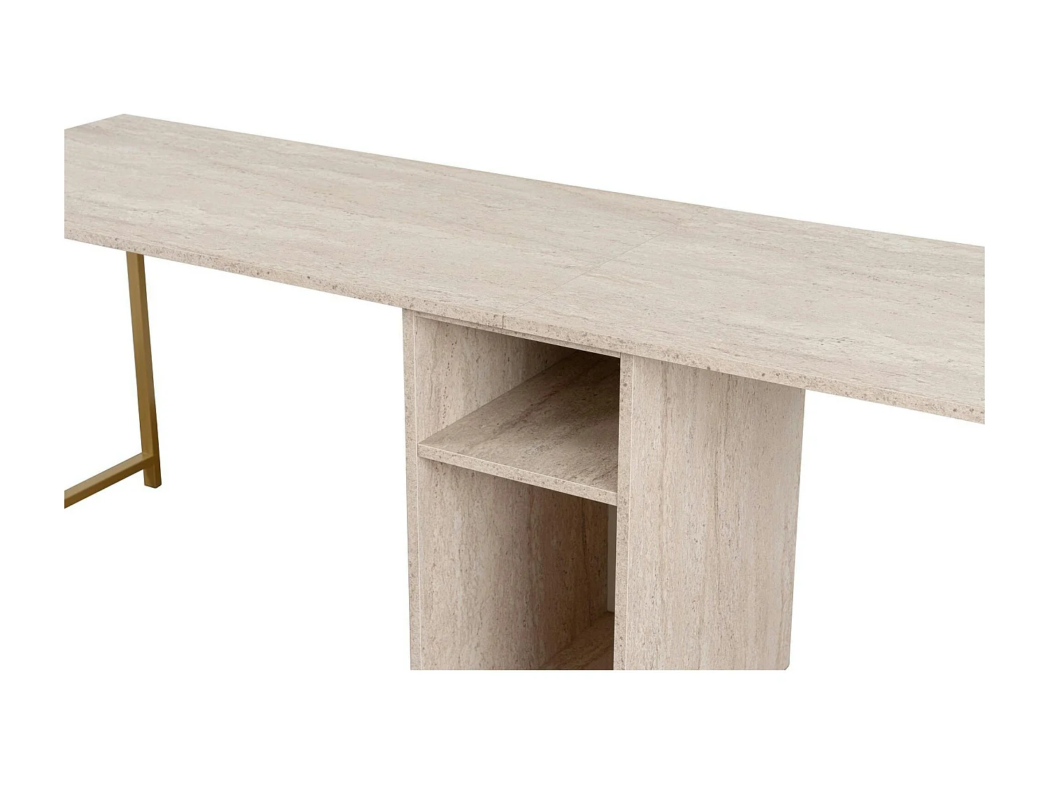 Bureau double avec rangement central - plateau effet travertin MARFA