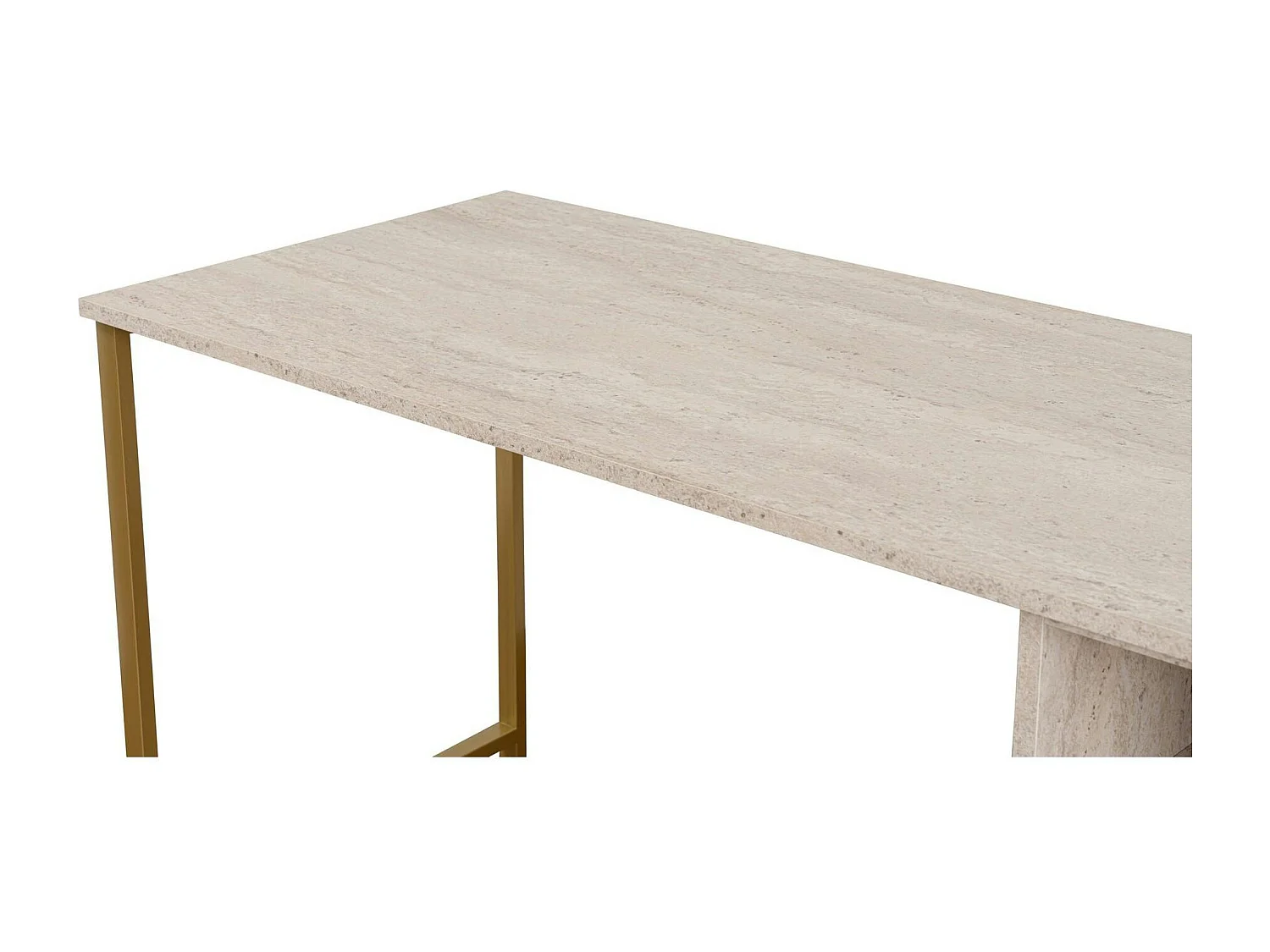 Bureau double avec rangement central - plateau effet travertin MARFA