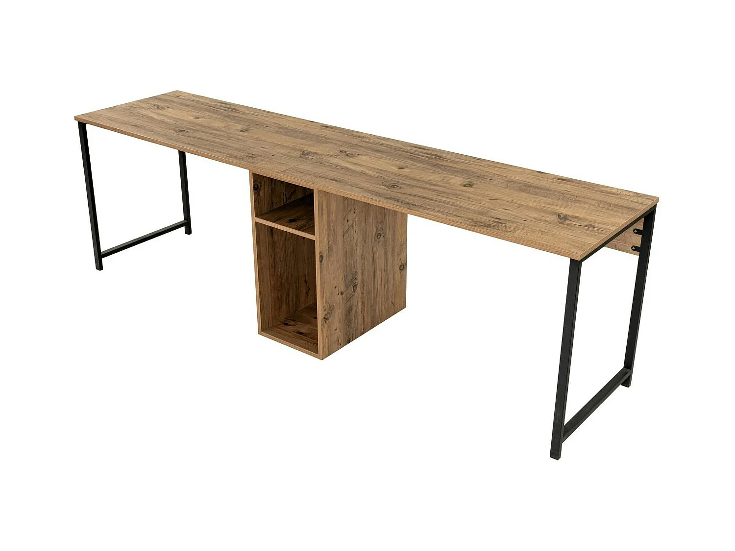 Bureau double avec rangement central - plateau effet pin MARFA