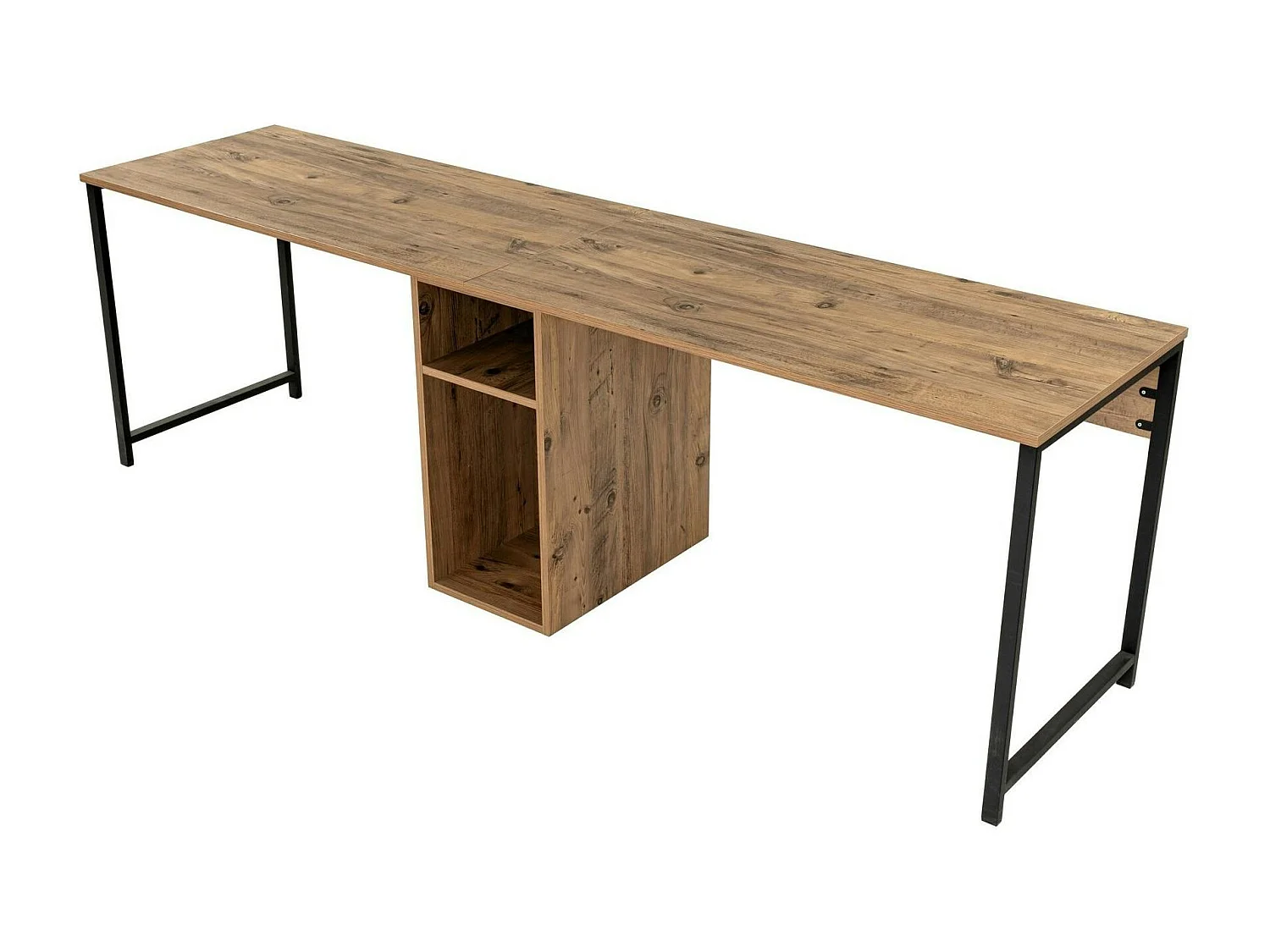 Bureau double avec rangement central - plateau effet pin MARFA