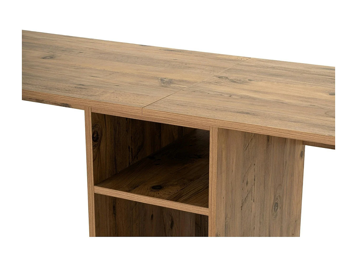 Bureau double avec rangement central - plateau effet pin MARFA