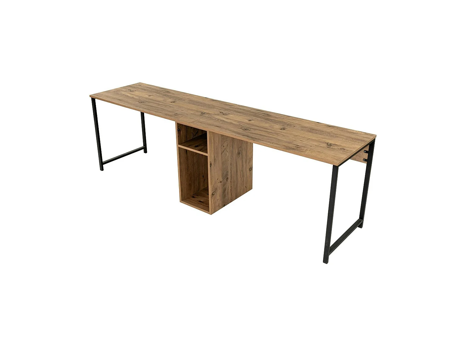 Bureau double avec rangement central - plateau effet pin MARFA