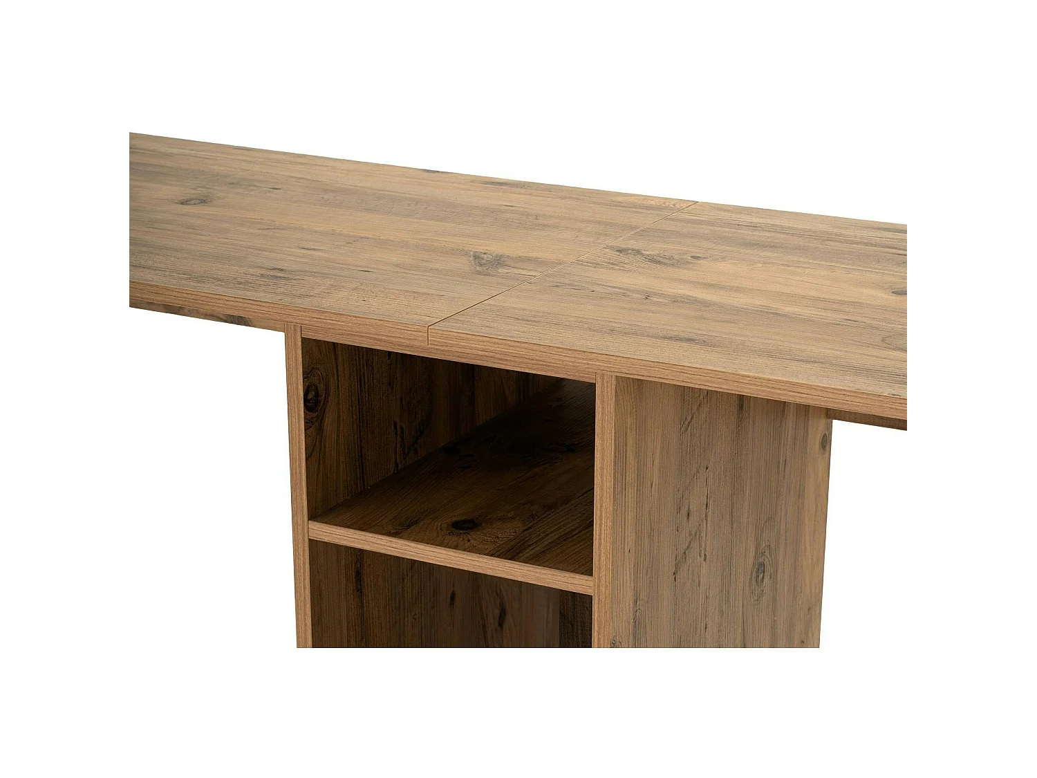 Bureau double avec rangement central - plateau effet pin MARFA
