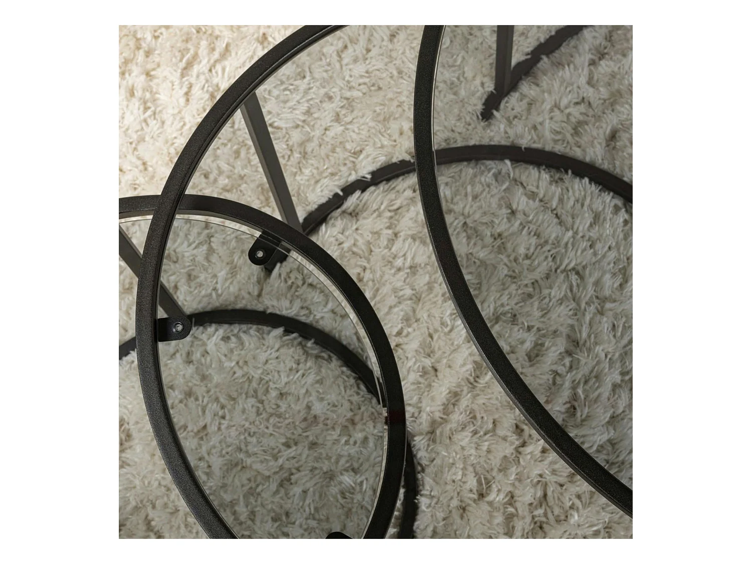 Table gigogne verre fumé - cadre noir (lot de 3) ⌀80 cm TULUM