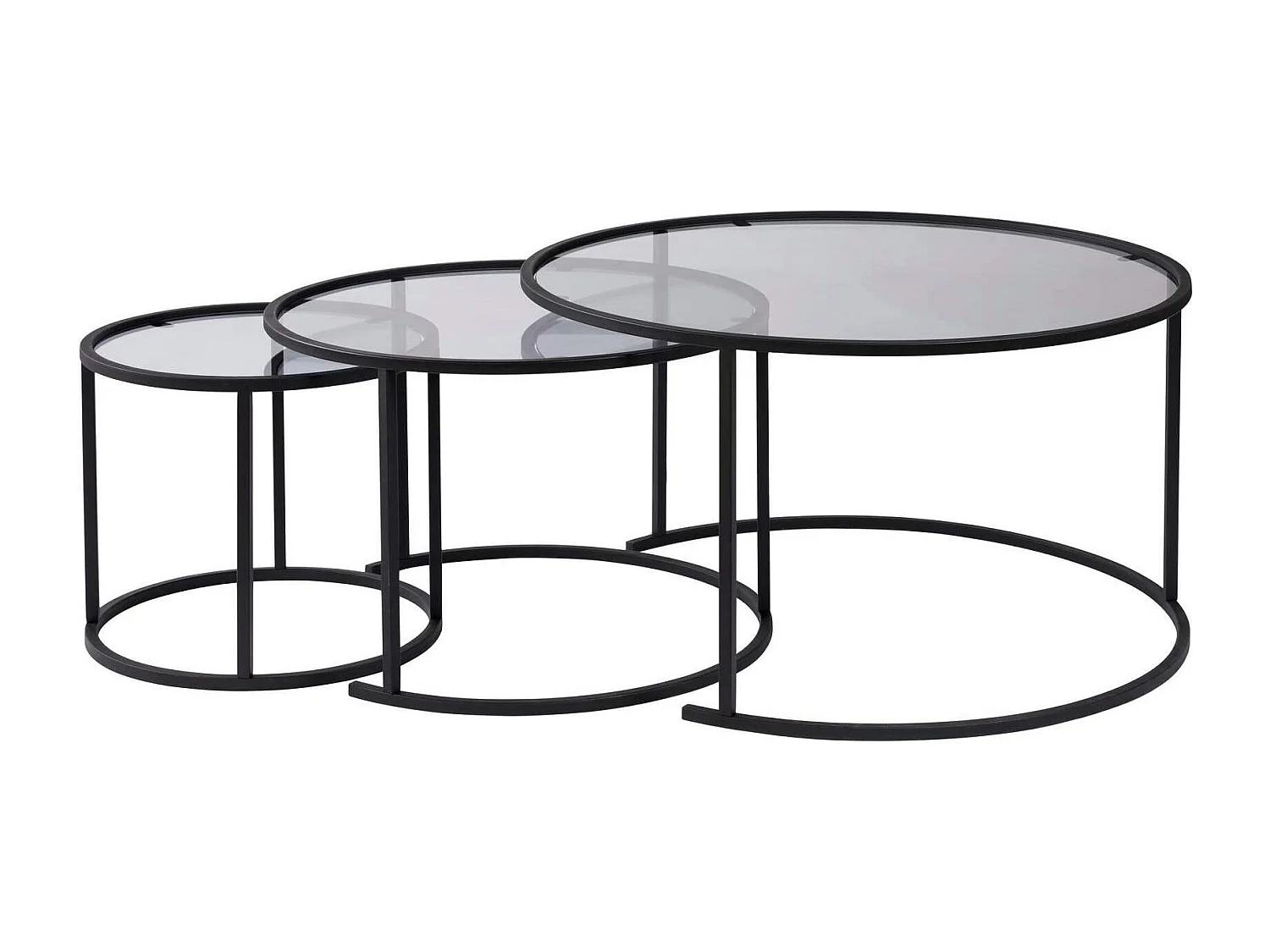 Table gigogne verre fumé - cadre noir (lot de 3) ⌀80 cm TULUM