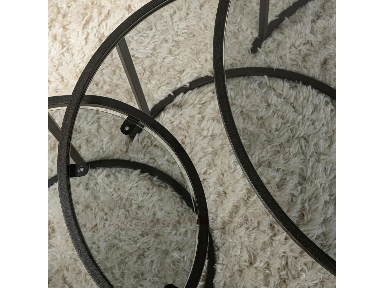 Table gigogne verre fumé - cadre noir (lot de 3) ⌀80 cm TULUM