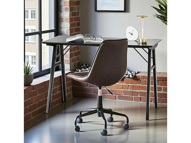 Bureau en bois noir - pieds tréteaux, style industriel TAMPA