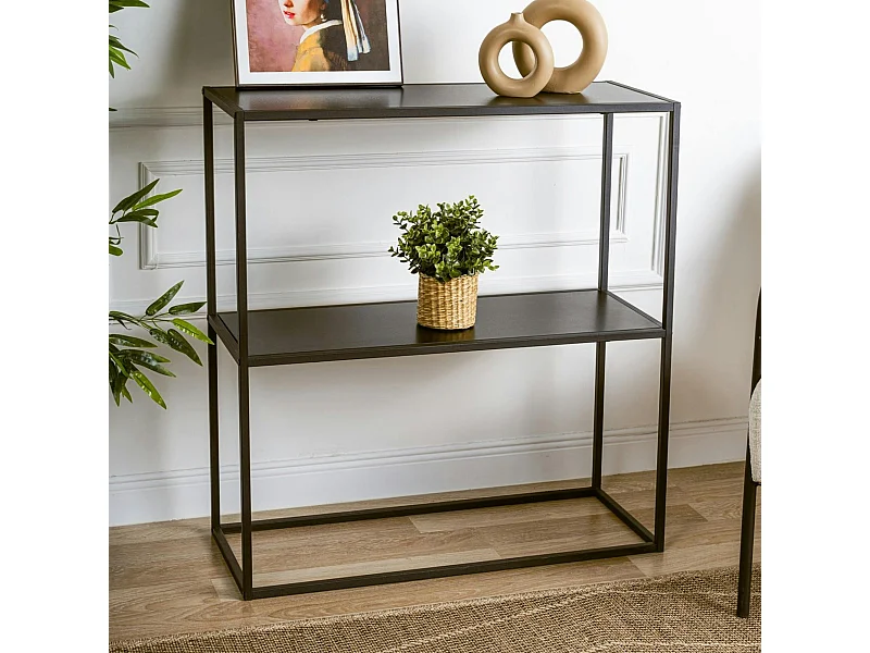 Console d'entrée en métal noir - 2 plateaux JENA