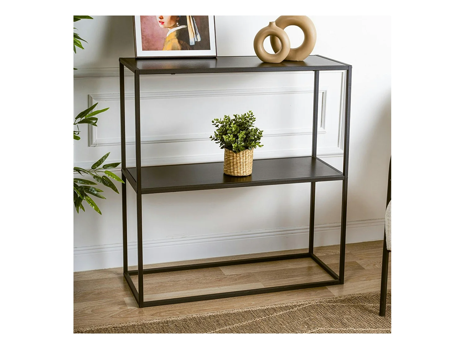 Console d'entrée en métal noir - 2 plateaux JENA