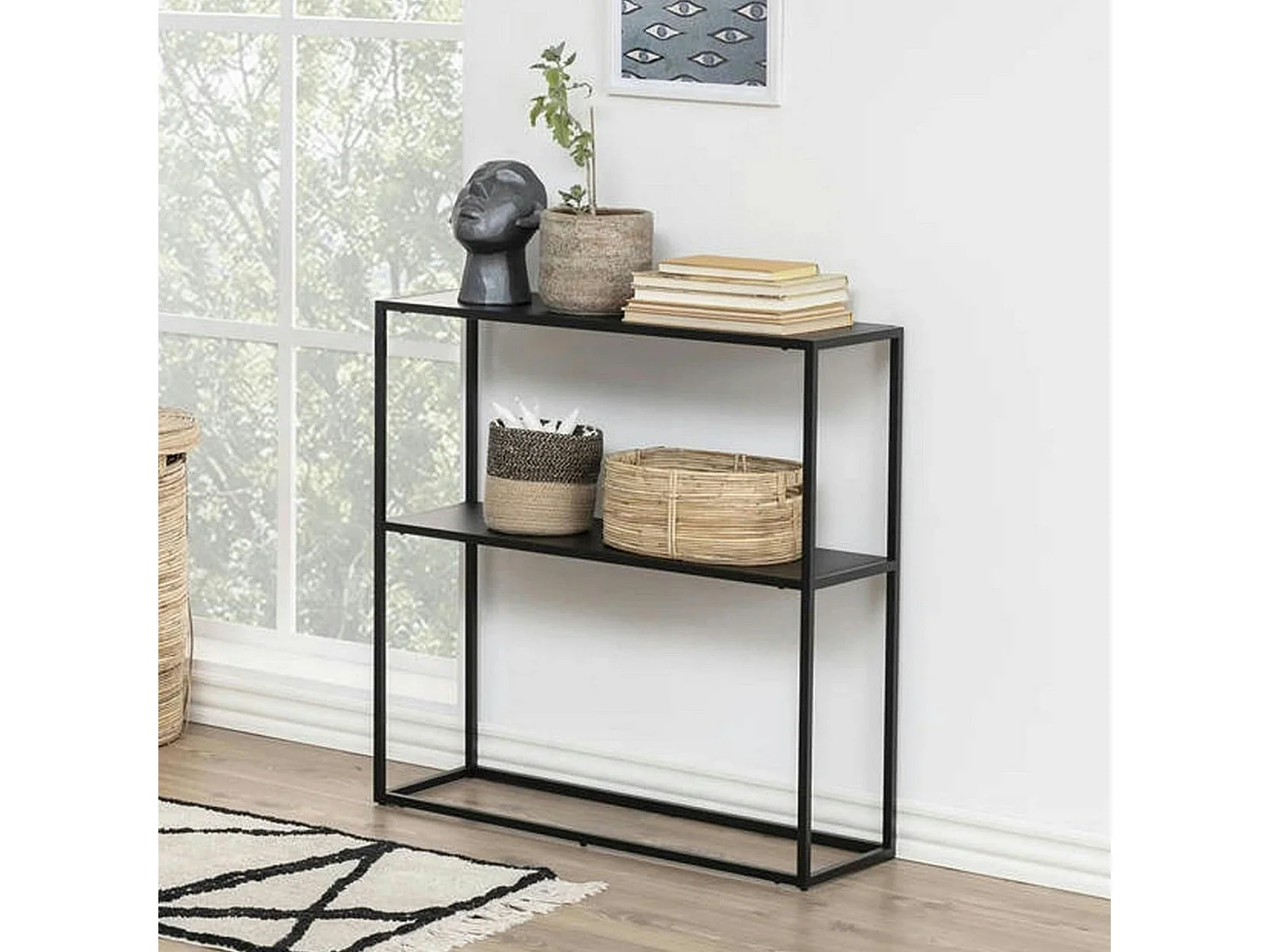 Console d'entrée en métal noir - 2 plateaux JENA