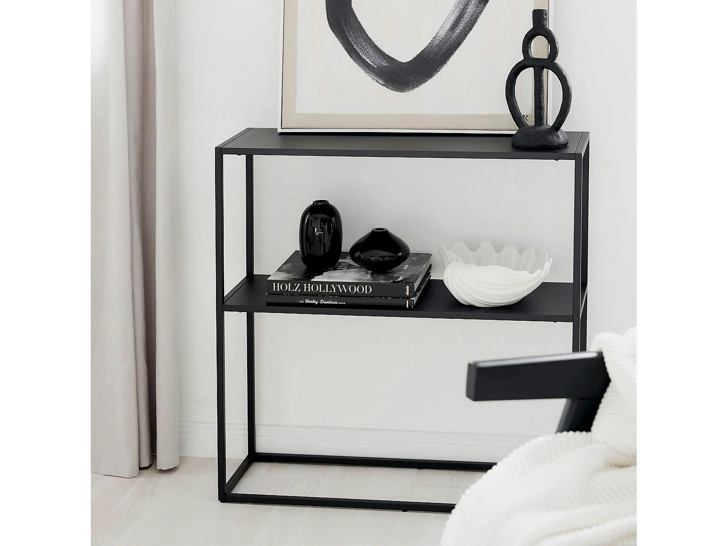 Console d'entrée en métal noir - 2 plateaux JENA