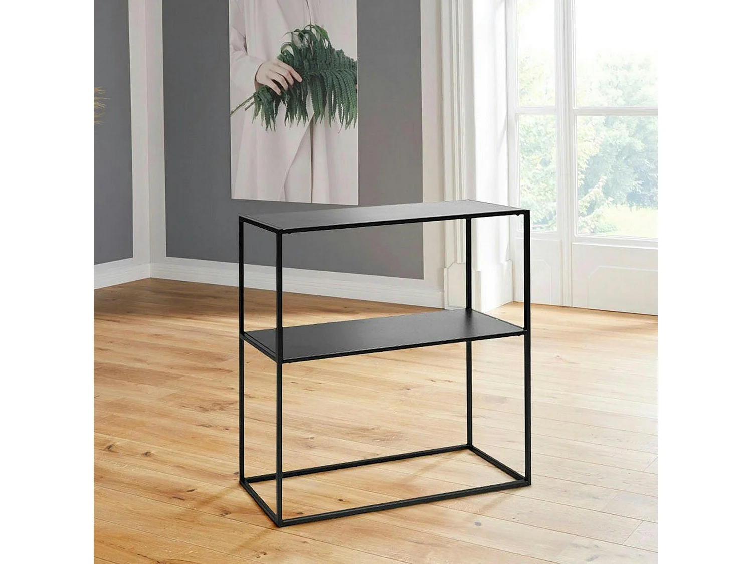 Console d'entrée en métal noir - 2 plateaux JENA