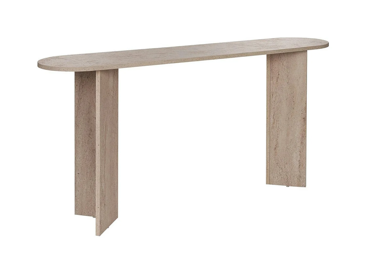 Console de salon ovale effet travertin - pieds en V MARFA