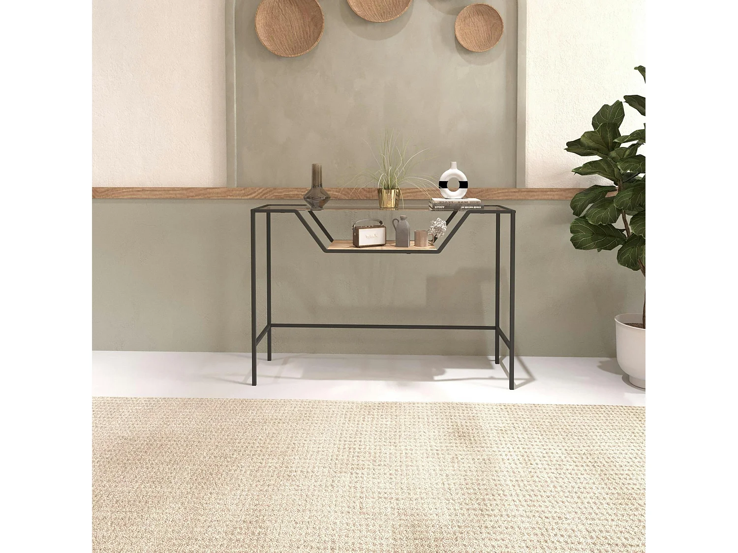 Console d'entrée design - métal noir & verre TULUM