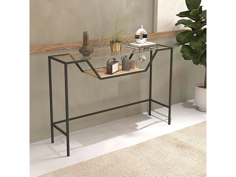 Console d'entrée design - métal noir & verre TULUM