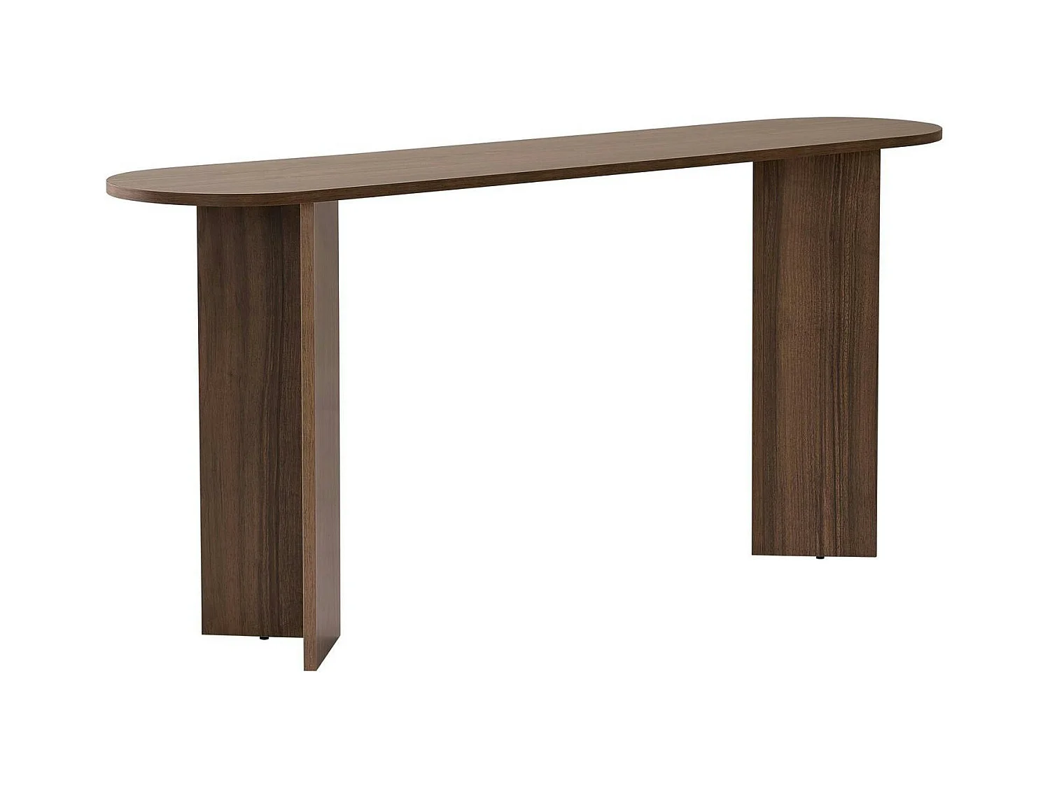 Console de salon ovale effet noyer foncé - pieds en V MARFA