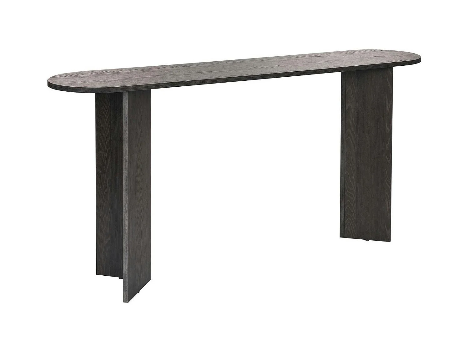 Console de salon noire ovale - pieds en V, effet bois MARFA