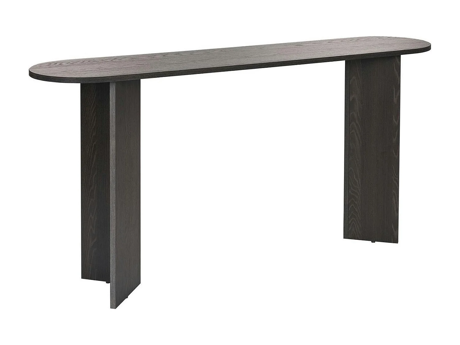 Console de salon noire ovale - pieds en V, effet bois MARFA