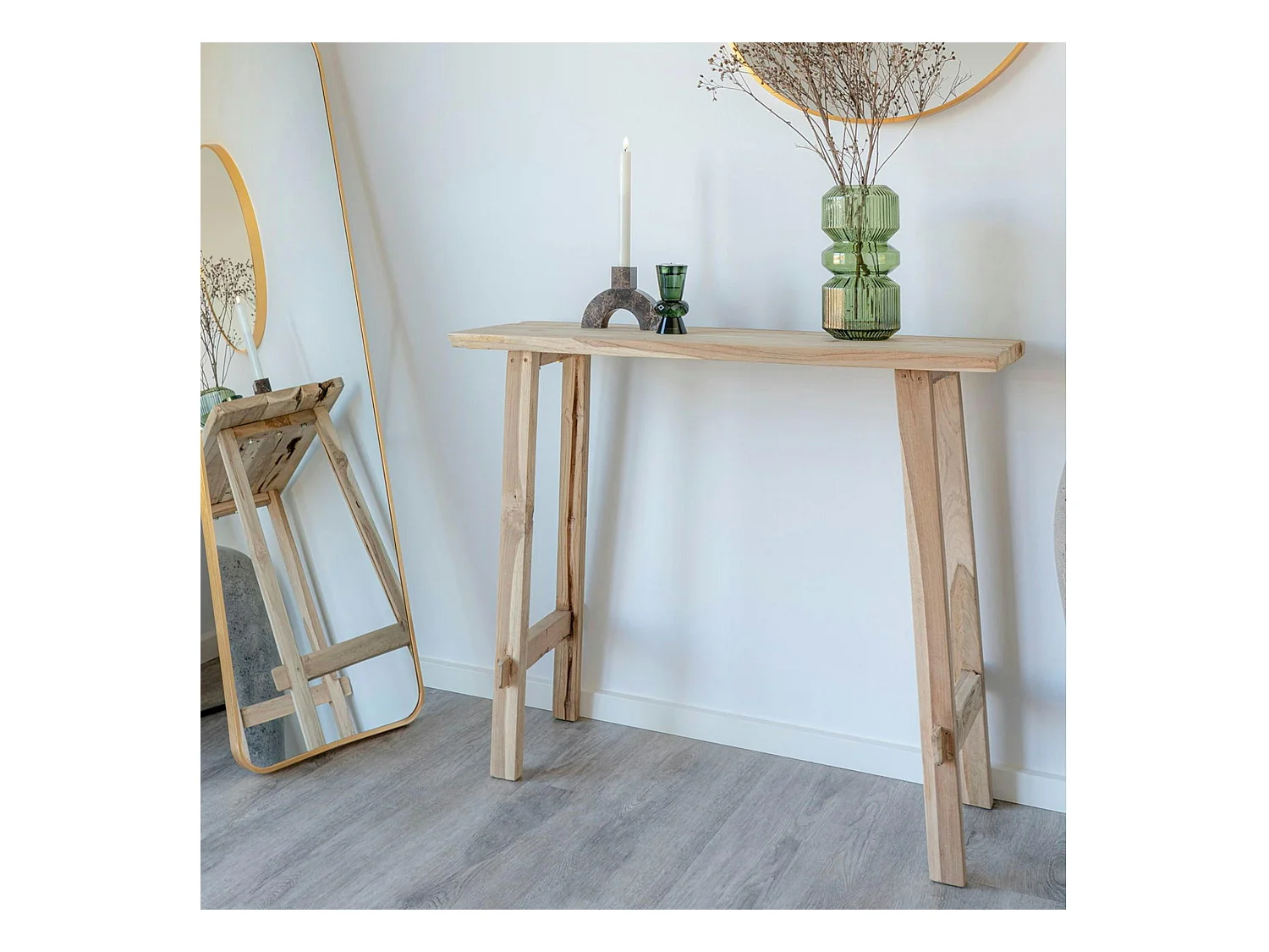Console entrée rustique - bois clair, pieds tréteaux MENDOZA
