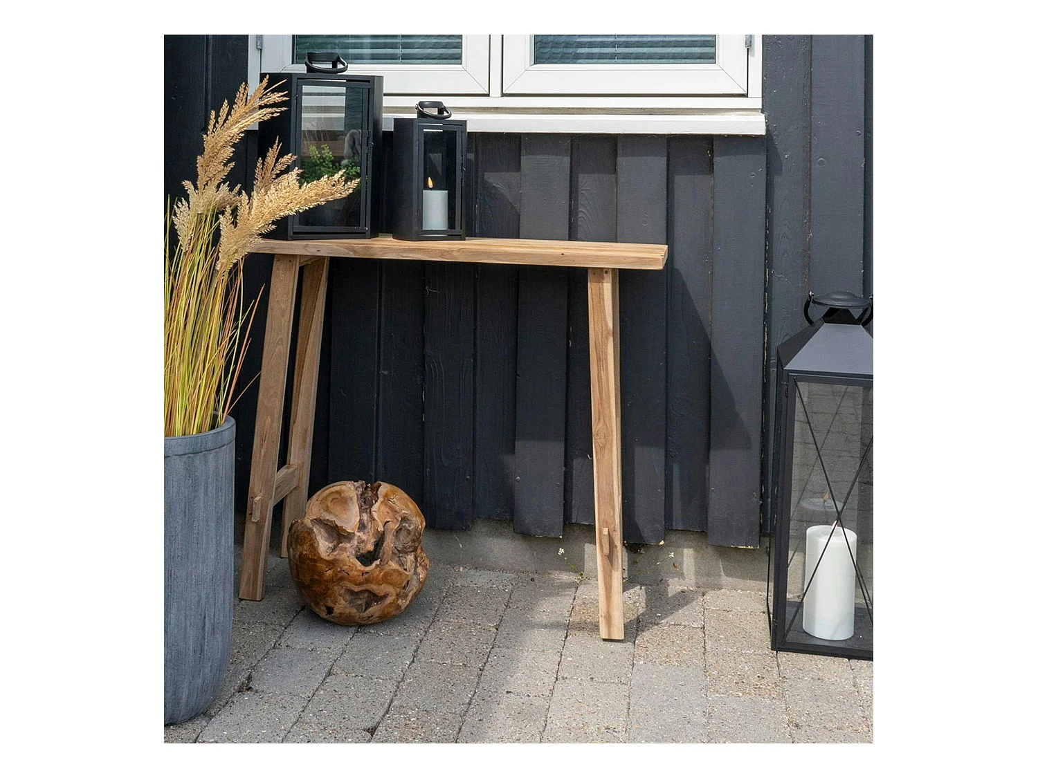 Console entrée rustique - bois clair, pieds tréteaux MENDOZA