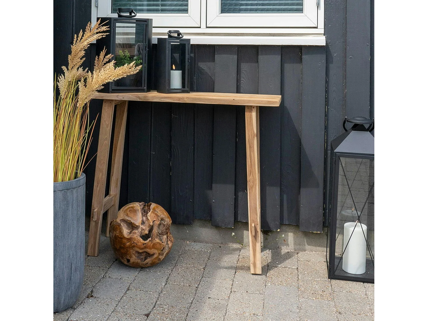 Console entrée rustique - bois clair, pieds tréteaux MENDOZA