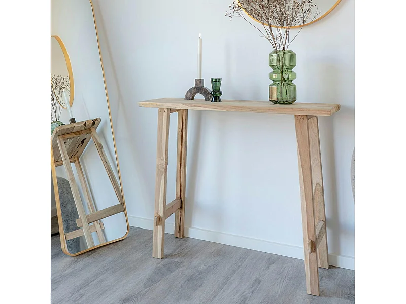 Console entrée rustique - bois clair, pieds tréteaux MENDOZA