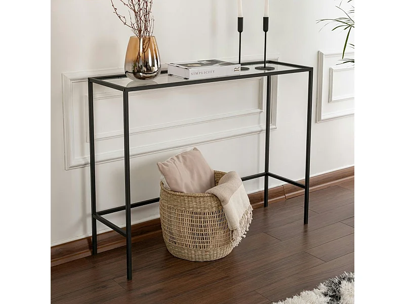 Console d'entrée design en verre et métal noir TULUM
