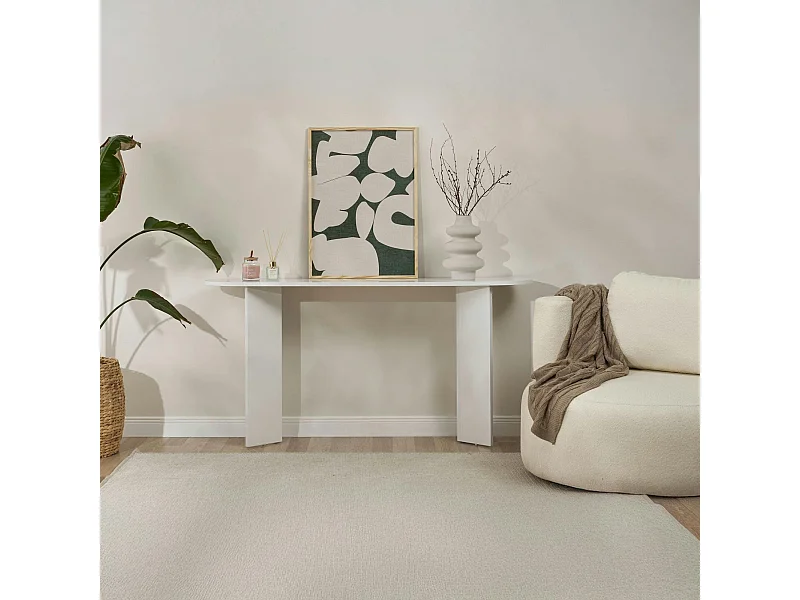 Console de salon blanche effet laqué - pieds en V MARFA