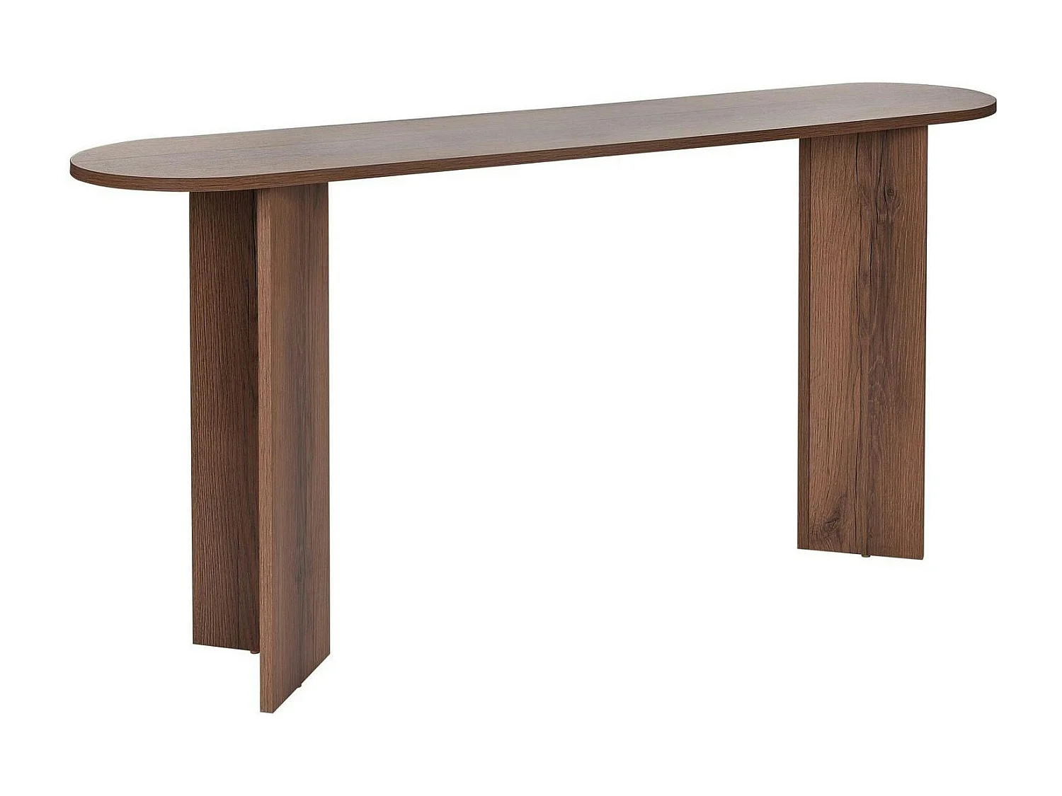 Console de salon ovale effet noyer clair - pieds en V MARFA