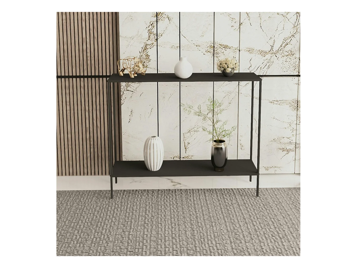 Console d'entrée noire minimaliste - 2 plateaux JENA