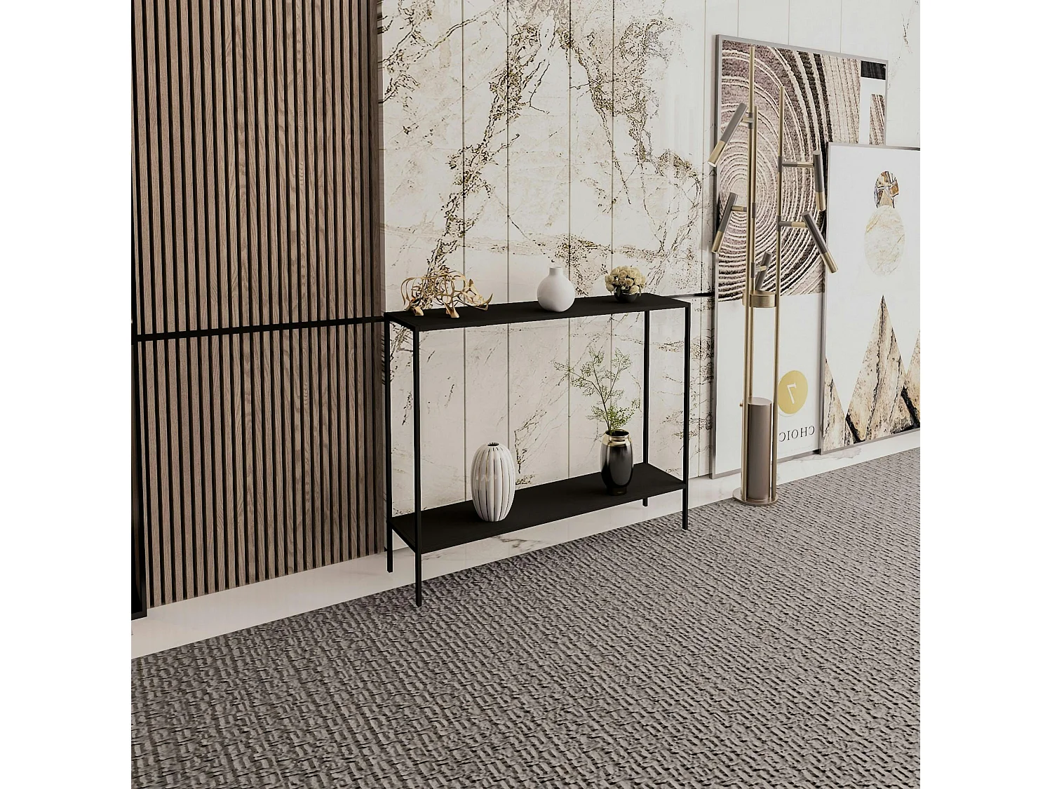 Console d'entrée noire minimaliste - 2 plateaux JENA