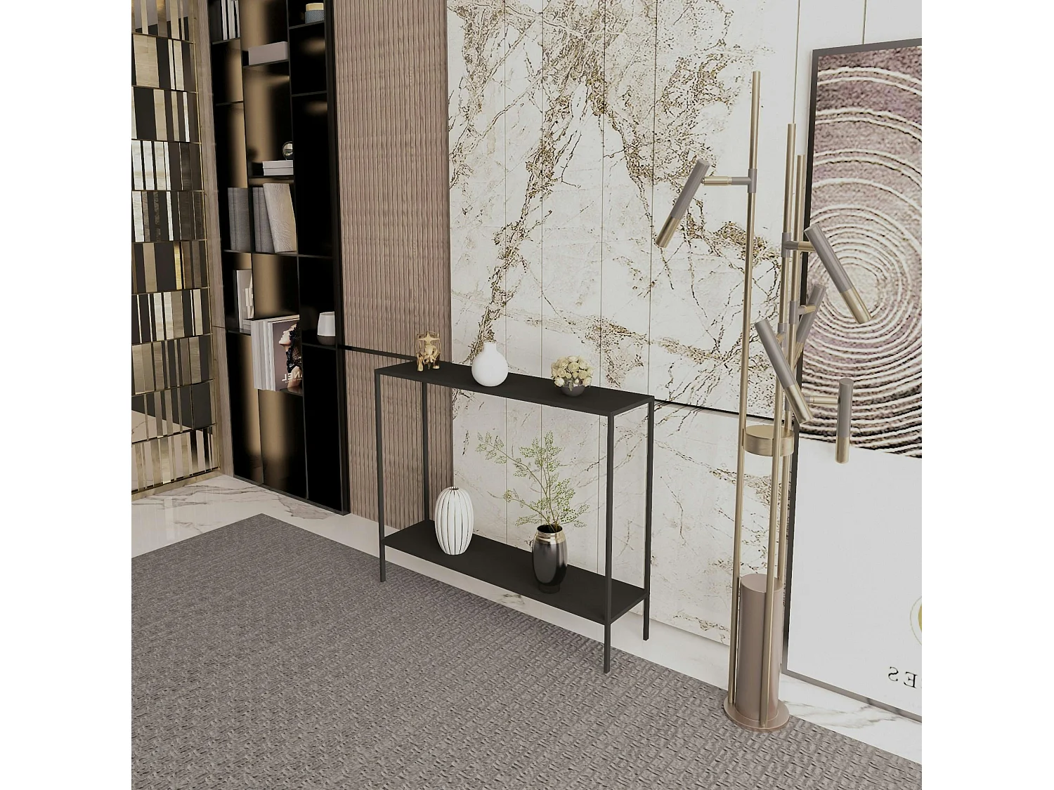 Console d'entrée noire minimaliste - 2 plateaux JENA