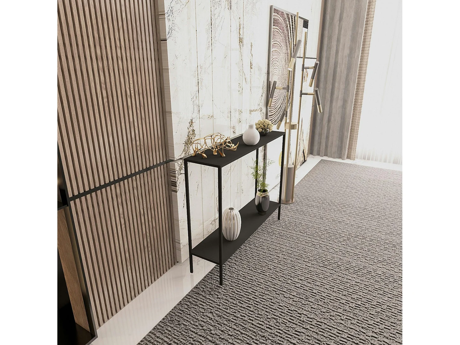 Console d'entrée noire minimaliste - 2 plateaux JENA