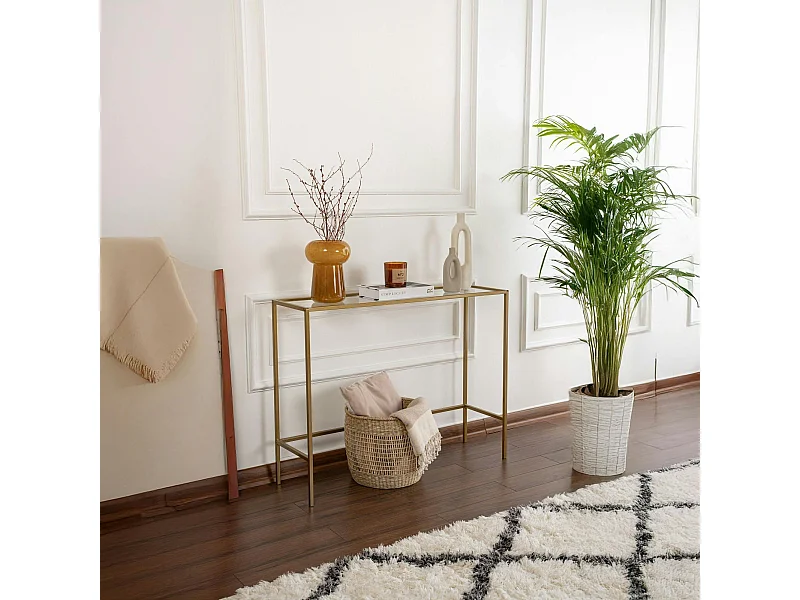 Console d'entrée design en verre et métal doré TULUM
