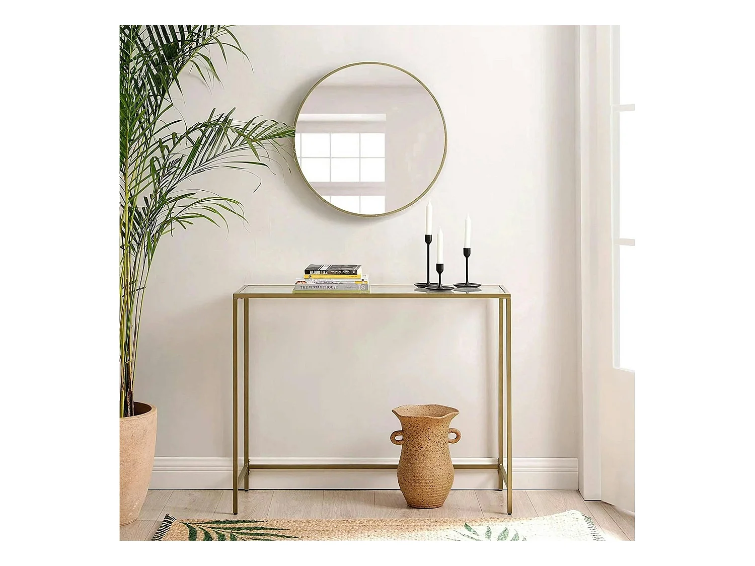 Console d'entrée design en verre et métal doré TULUM