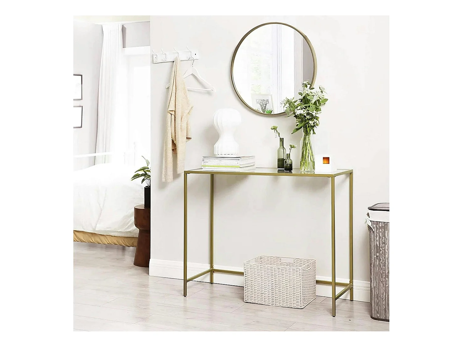 Console d'entrée design en verre et métal doré TULUM
