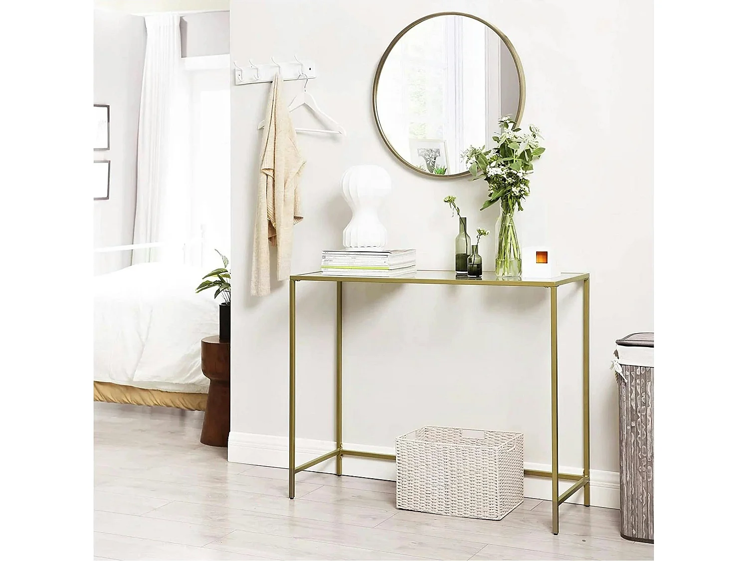 Console d'entrée design en verre et métal doré TULUM