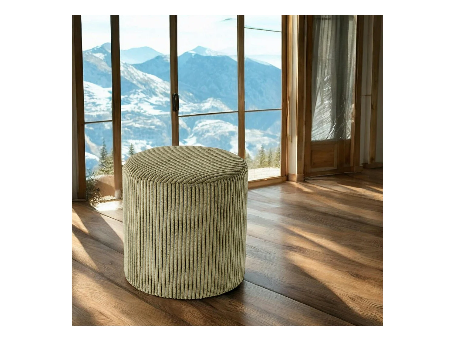 Pouf rond velours côtelé kaki (lot de 2) MALMOE