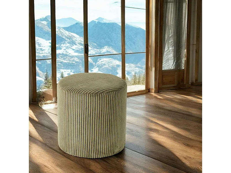 Pouf rond velours côtelé kaki (lot de 2) MALMOE