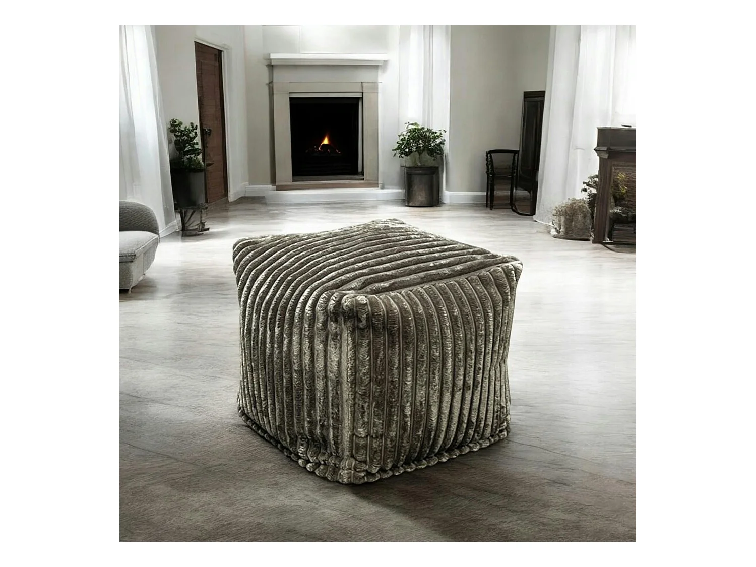 Pouf carré velours grosses côtes kaki VISBY