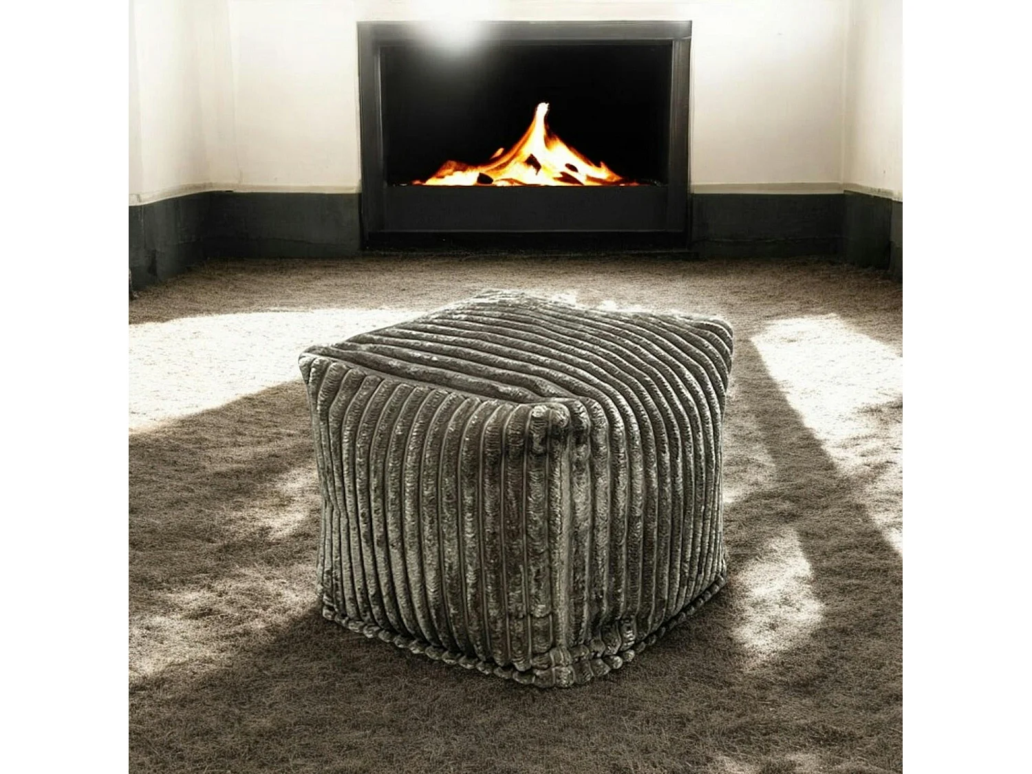 Pouf carré velours grosses côtes kaki VISBY