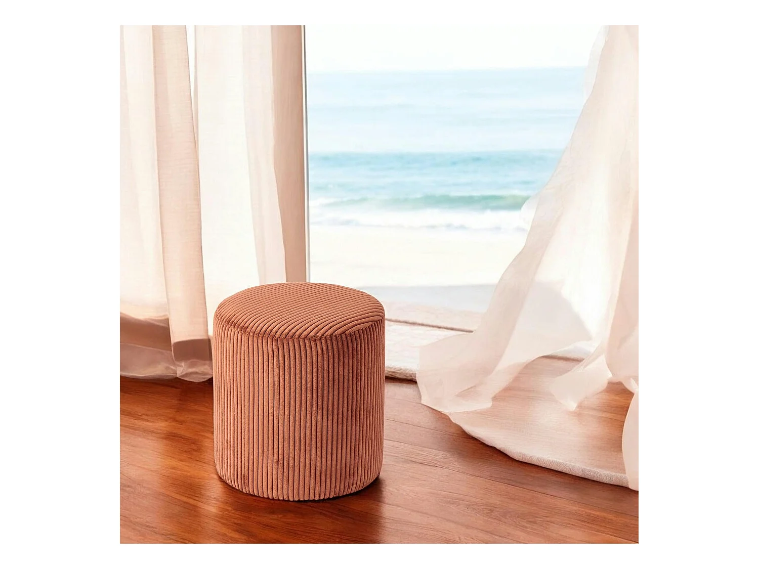 Pouf rond velours côtelé rouille (lot de 2) MALMOE