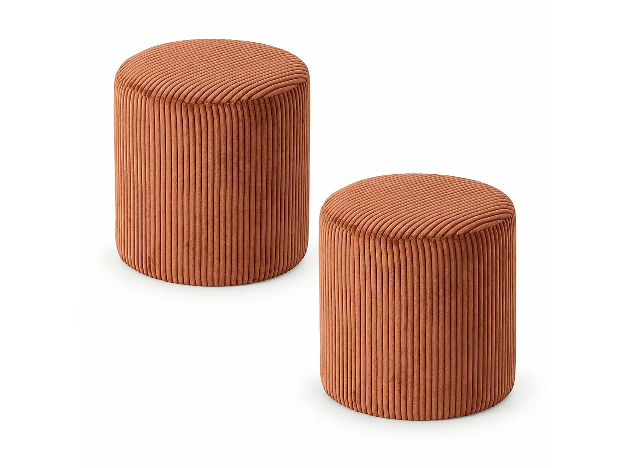 Pouf rond velours côtelé rouille (lot de 2) MALMOE