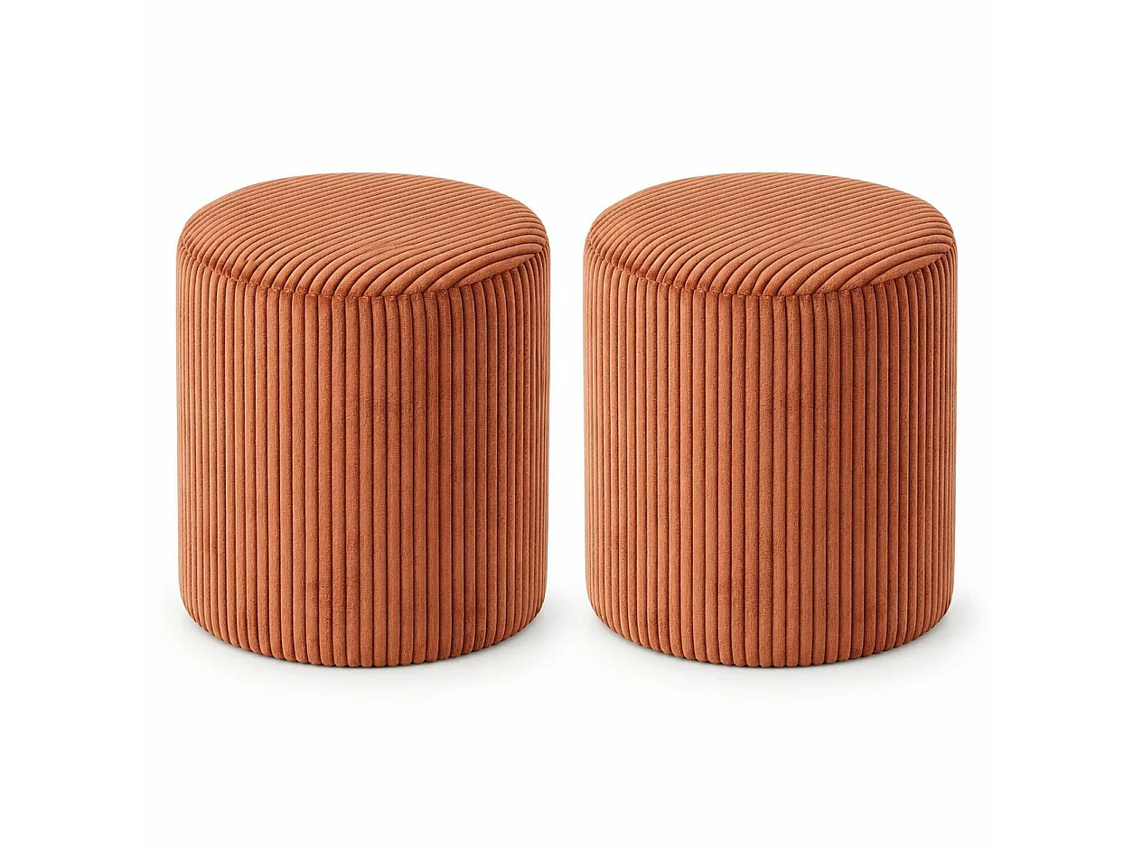 Pouf rond velours côtelé rouille (lot de 2) MALMOE