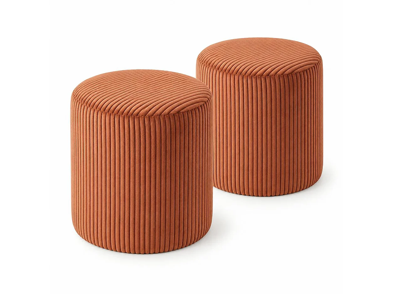 Pouf rond velours côtelé rouille (lot de 2) MALMOE