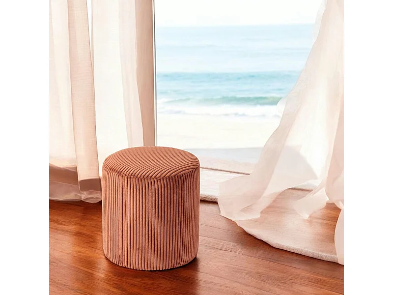 Pouf rond velours côtelé rouille (lot de 2) MALMOE