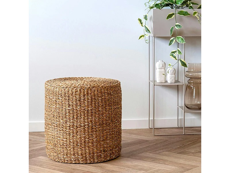 Pouf rond en jonc de mer, style bohème BRUGES