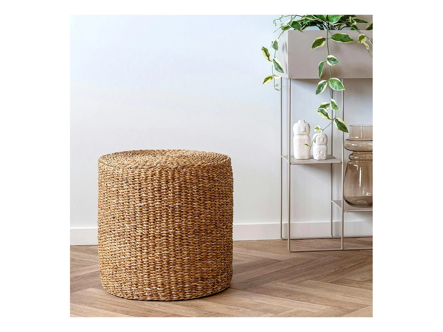 Pouf rond en jonc de mer, style bohème BRUGES
