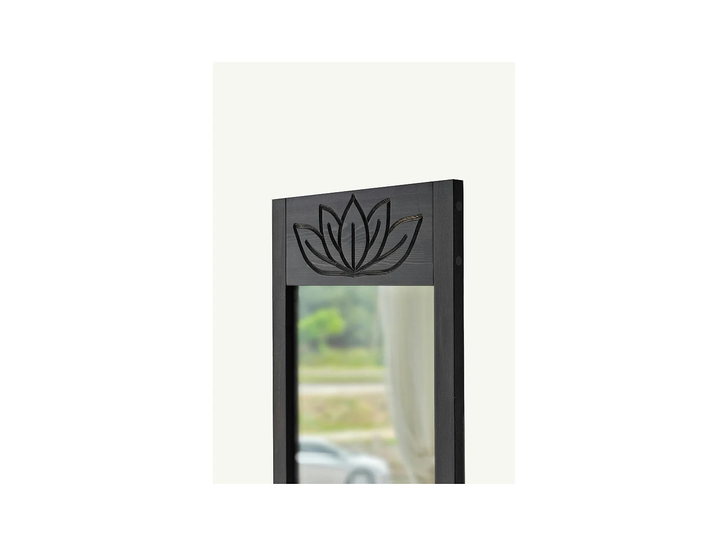 Miroir vertical en bois gris foncé - motif lotus HILO